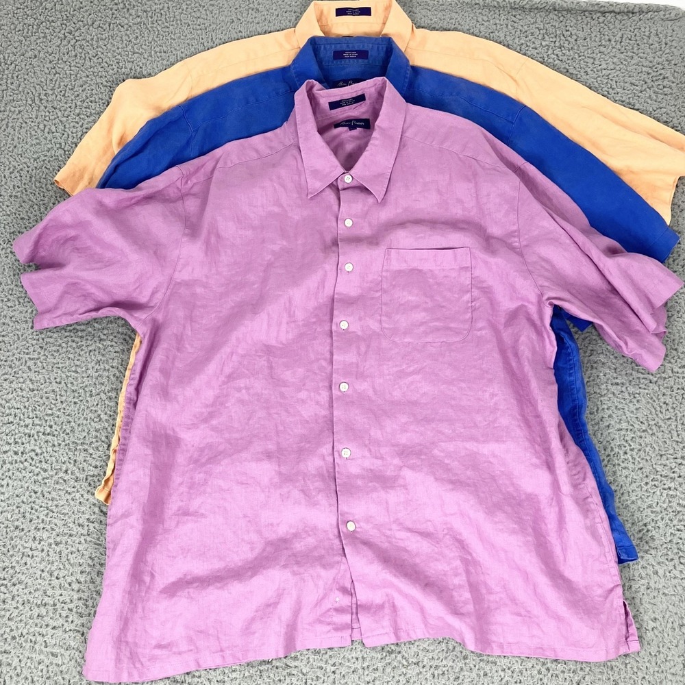 Alan Flusser Shirt Mens 2XL Lot Of 3 Linen Short Sleeve Button Up Casual Summer